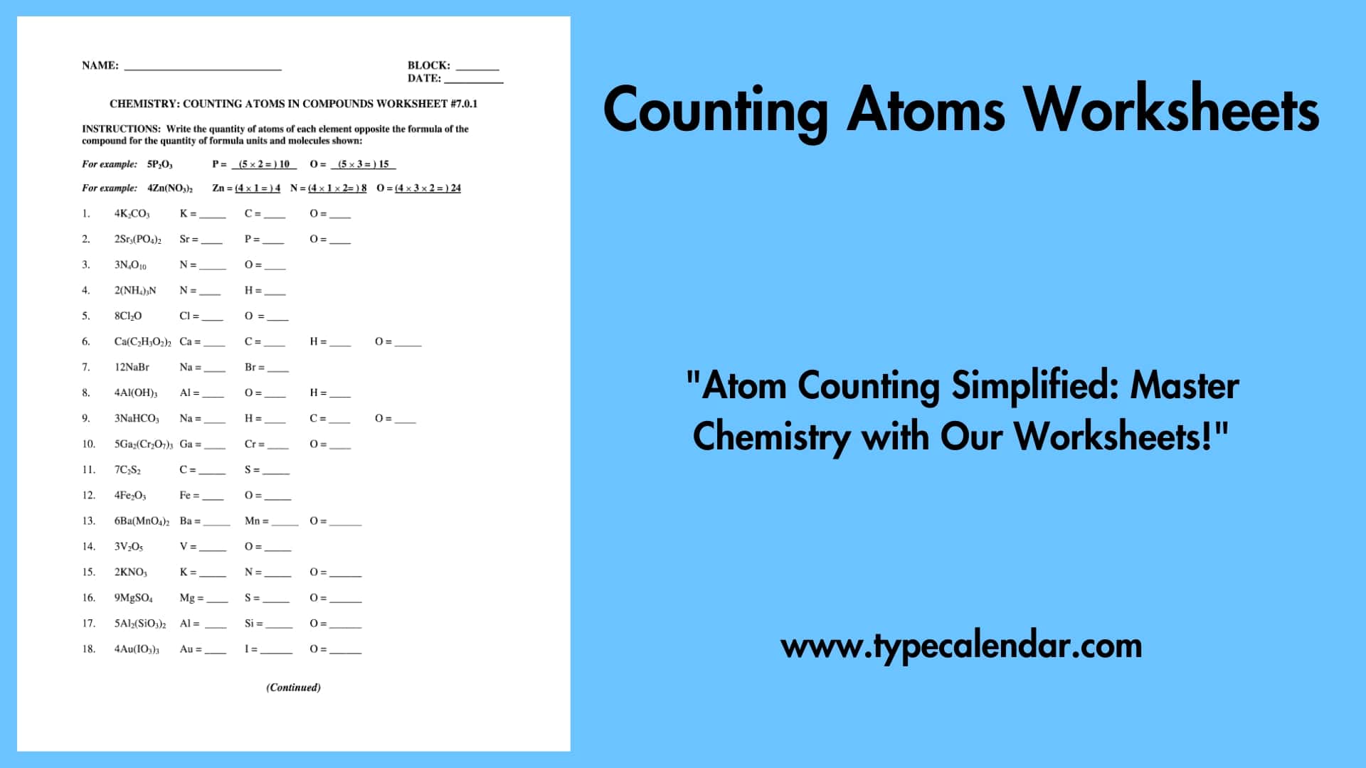 Counting Atoms Worksheet: Free Printables with Answer Keys (Easy to ...